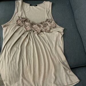 GUSB Womens Layered Tiered Brown Tunic Top Flower Bling Accent Large Y2K 2000s